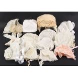 Twelve baby bonnets, and a late Victorian bonnet including Honiton, Limerick, Ayrshire, Torchon