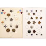 Buttons - two carded displays, comprising a card of nineteen including seven enamels and an agate