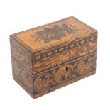 A Tunbridge ware box by Edmund Nye, the lid inset with a floral mosaic, the sides with a band of