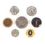 Buttons - seven 19th Century buttons comprising an unmarked engraved silver example inscribed '