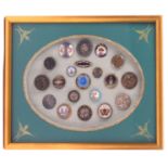 Buttons - a fine framed display of twenty buttons 18th Century and later including eight 19th