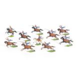 A collection of ten lead flat soldiers of cavalry, contained in original cardboard box with