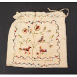 A charming and na•ve cotton drawstring bag 'Helen Smith - Work - Aged 9 - 1816', each side
