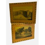 A pair of Spa work rectangular boxes, possibly for playing cards, each with a titled view 'Place