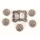 Buttons - a set of five Georgian silver pierced and paste buttons, 2.5cm, and a similar shoe buckle,