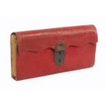 A late 18th Century red leather French document case, the silver plated lock complete with key, with