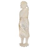 A 19th Century French Palais Royal mother of pearl figural needle case, shaped and engraved as an