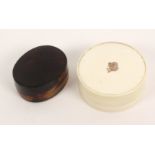 A 19th Century ivory box and an oval tortoiseshell box, the first of circular form and of two