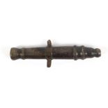 A miniature 17th century toy brass or bronze cannon barrel, 6 cm,