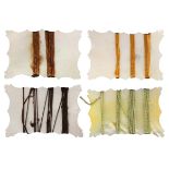 A set of four mother of pearl multiple thread winders, each of shaped rectangular form, 5 x 3.
