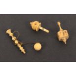 Three early 19th century miniature bone games presumablyÊfor a doll comprising a bilboquet or cup