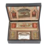 ÊA mid 19th Century French rectangular ebonised rectangular sewing box with elaborate interior,