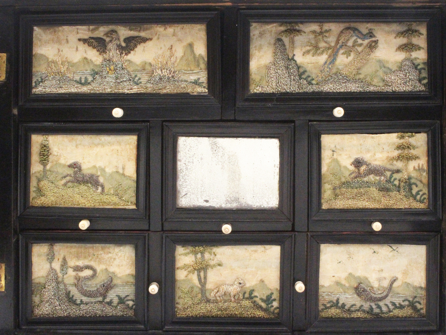 An Antwerp circa 1650 ebonised table cabinet embellished with needlework panels, the exterior - Image 2 of 6