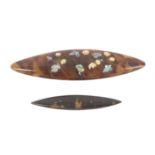Two tortoiseshell shuttles, the larger example inlaid to one side in the shibayama style with