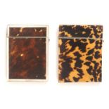 Two 19th Century tortoiseshell rectangular card cases, both with hinged covers, one with mother of