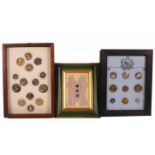 Buttons - three small framed displays, comprising a frame of nine all featuring horses including
