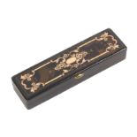 A mid 19th Century tortoiseshell and gold inlaid rectangular box, the lid inset with flowers and