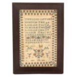 An attractive small sampler 'Sarah Greves, February 7 1811', worked with a verse over a dog,