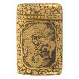 A fine late 19th/early 20th century Japanese gilded and engraved vesta case, one side decorated with