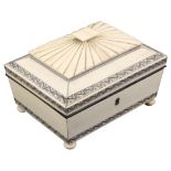 A good early 19th Century Anglo-Indian Vizagapatam ivory veneered sewing box of sarophagal form, the