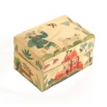 An early 20th Century silk rectangular box decorated in 17th Century style needlework, the lid