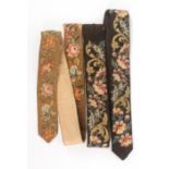Two 19th Century floral woolwork bell pulls, one on a gold ground, the other a brown ground, last