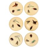 A fine set of six late 19th Century Japanese domed ivory buttons each decorated in Shibayama and