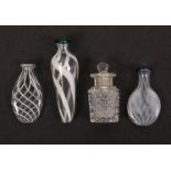 Four small toy or doll scent bottles, comprising two early 19th Century powder flask form examples