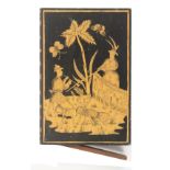 A Regency penwork visiting card case, of rectangular book form, divided floret spine each 'cover'