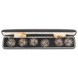 Buttons - a cased set of six floral pierced silver buttons, each 3cm dia., Birmingham 1901 by