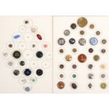 Buttons - two carded displays, comprising a card of thirty in various materials themed on figures