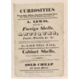 A printed trade sheet circa 1840 'A Lewis Dealer In Foreign Shells, Antiques, Fossils, Minerals É No