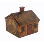 A rare early Tunbridge ware painted and print decorated cottage reel box, the sloping roof with
