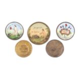 Buttons - five late 18th Century French revolutionary buttons comprising a painted example with