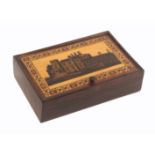 A scarce rosewood Tunbridge ware pin hinge rectangular box the lid with a fine mosaic panel