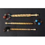 Three bone lace bobbins, all spiral and spot inscribed comprising / Elenor Halton Died May 13 1831 /