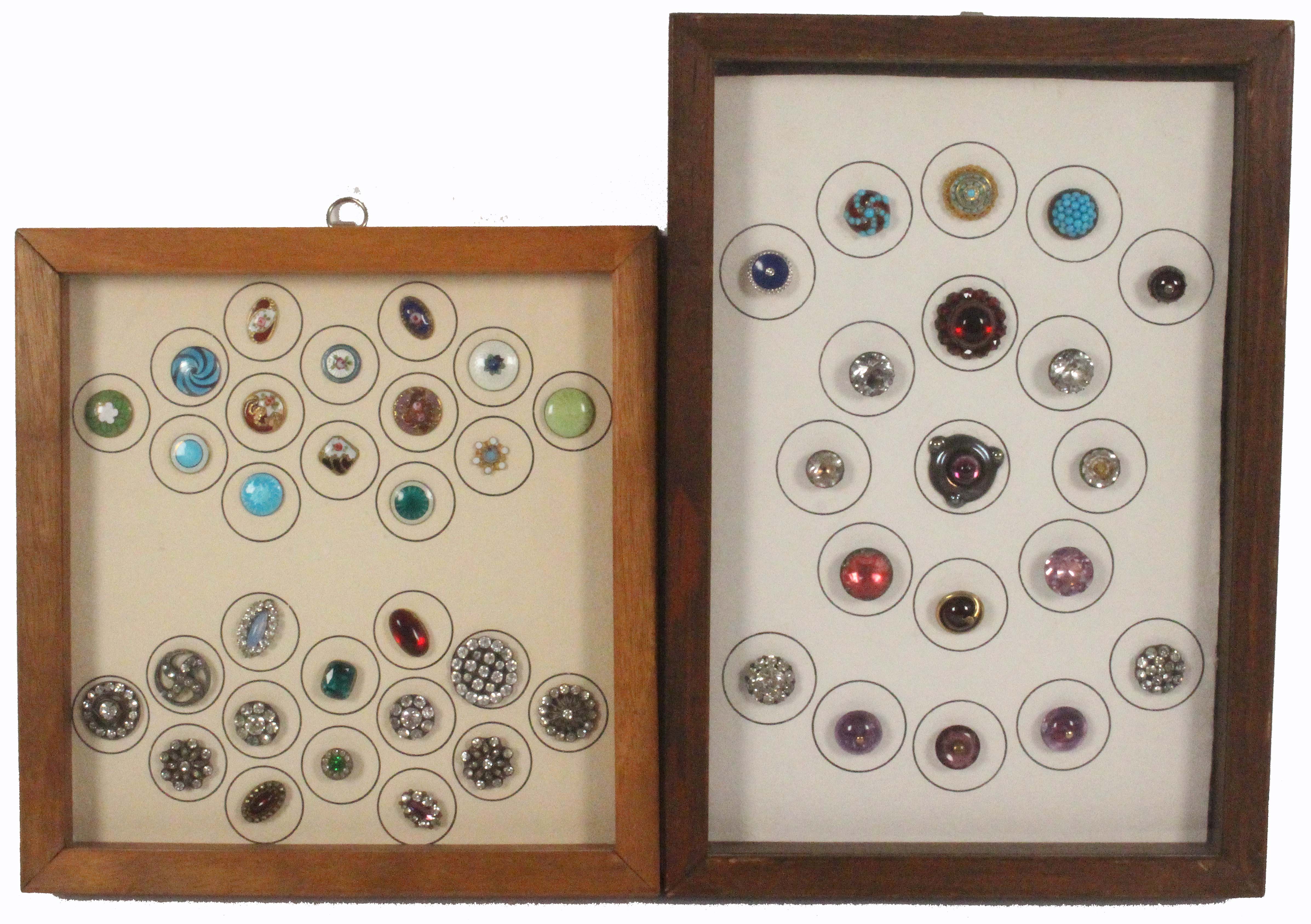 Buttons - two small framed displays, one of nineteen mostly paste set 19th Century but including