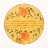 A charming early 19th Century hand painted and inscribed 'Forget me Not' pin disc, one side with a