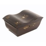 A mid 19th Century French sewing box, of rectangular form the ebony ground inlaid to the front
