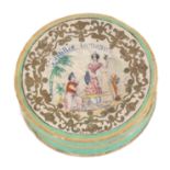 Of George IV interest - a circular French green cardboard box, the lid with figural colour print