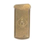 A brass Avery style needle packet case, 'The Quadruple Minerva Lever Casket - Patented Copestake,