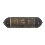 A fine early 19th Century French carved coquilla cylinder needle case, the bone body carved with