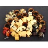Napkin rings, a set of six 19th Century ivory examples, twenty bone and ivory mostly with applied