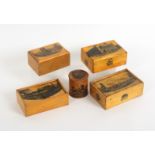 Mauchline and related foreign wares – five pieces, comprising a Medlock Rolled Tape Casket, lid