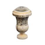 An early 19th Century ivory vase form thimble case/pin cushion complete with thimble, painted in