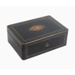 A late 19th Century French ebonised sewing box of rectangular form, with brass line inlay to the