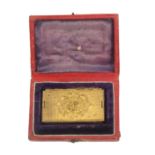 A gilt brass Avery accordion needle packet case ‘Beatrice’, four sections, in original red leather