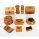 Mauchline Ware – eleven pieces, comprising a ‘Clark and Cos. Anchor …’, rectangular sewing box (