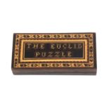 A scarce Tunbridge ware Euclid puzzle, the rosewood rectangular box with inset mosaic panel ‘The