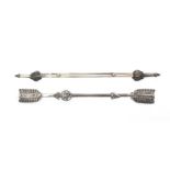 Two 19th Century continental silver knitting needle holders, each of sliding form, one with filigree